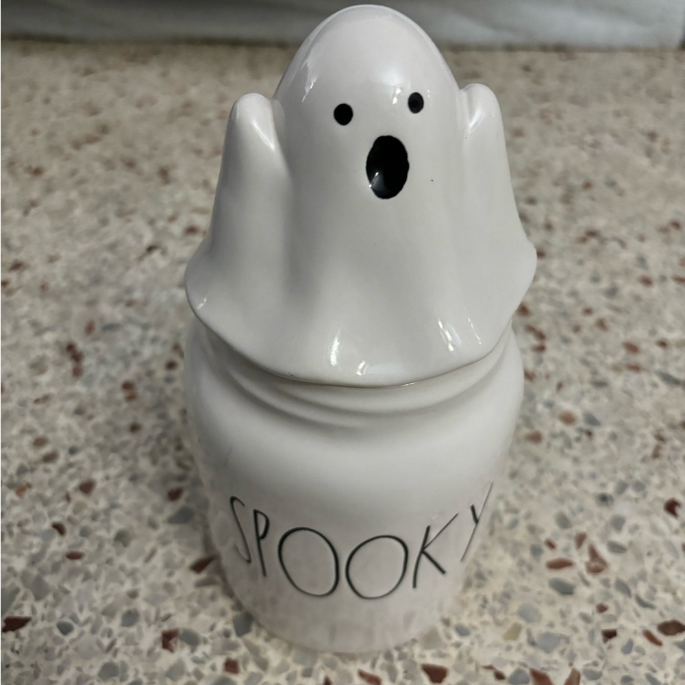 Rae Dunn SPOOKY Ghost Top Canister 8"